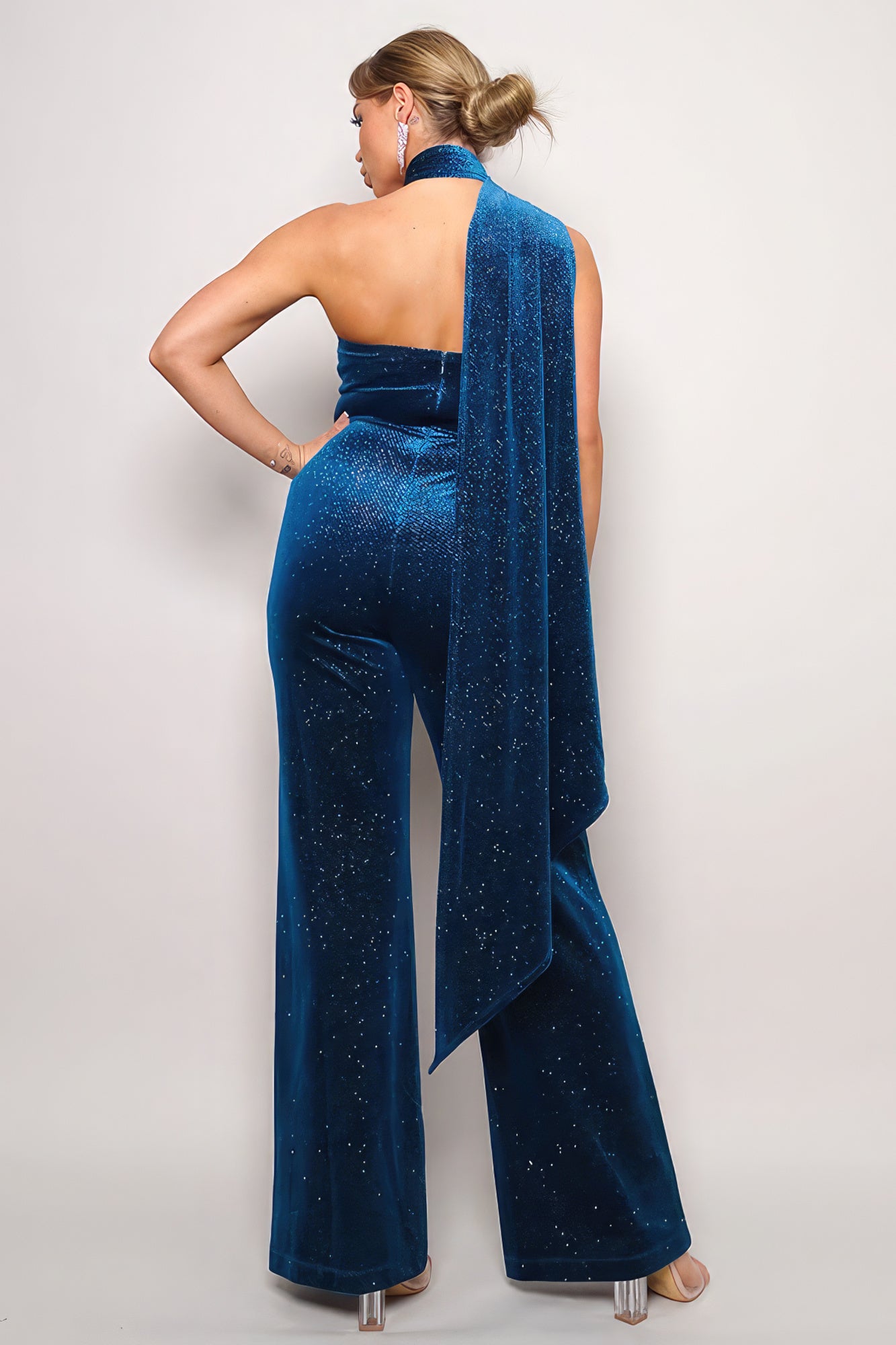 Glitter Scarf Top Velvet Jumpsuit