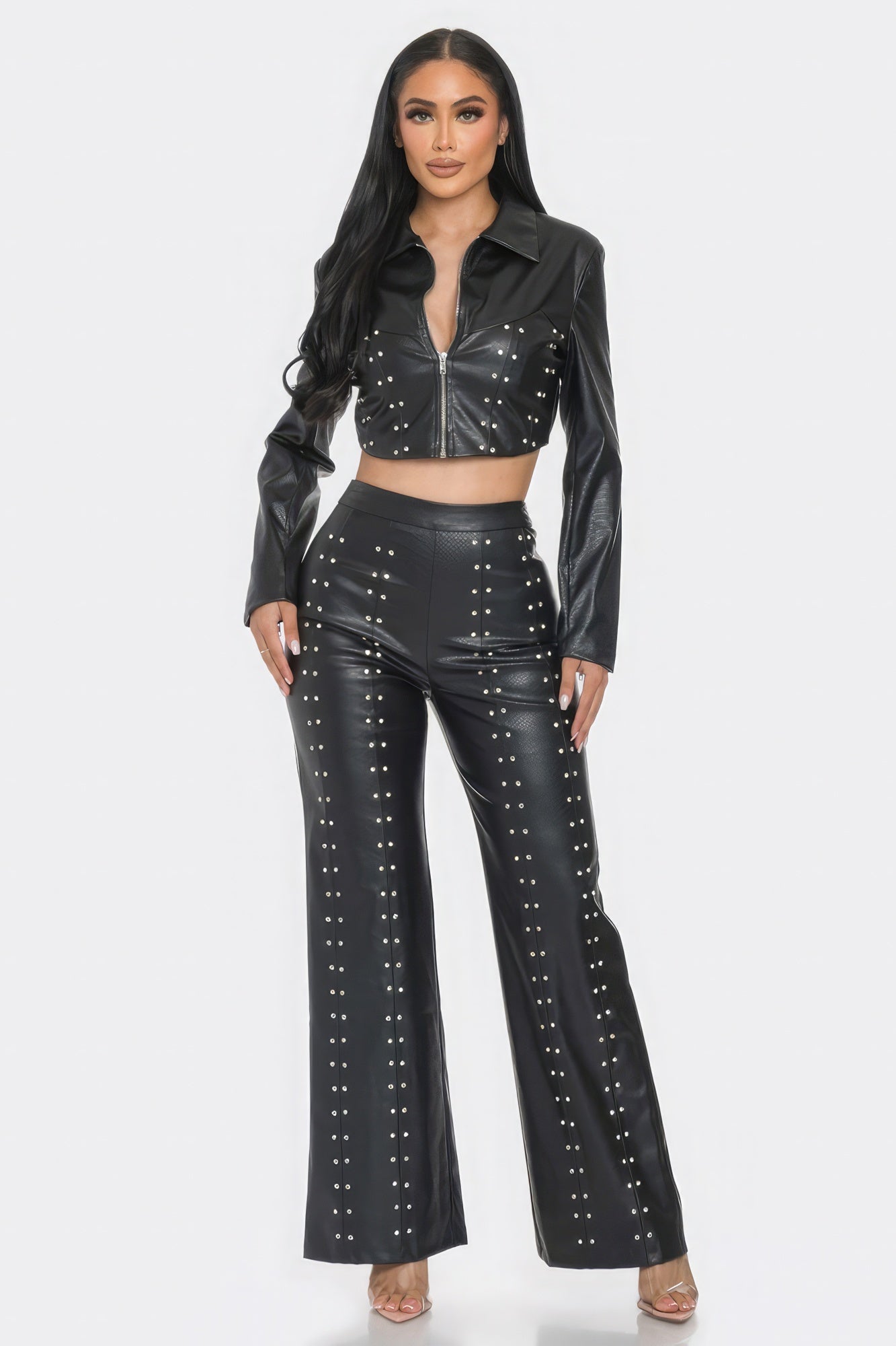 Faux Leather Rhinestone Detail Set