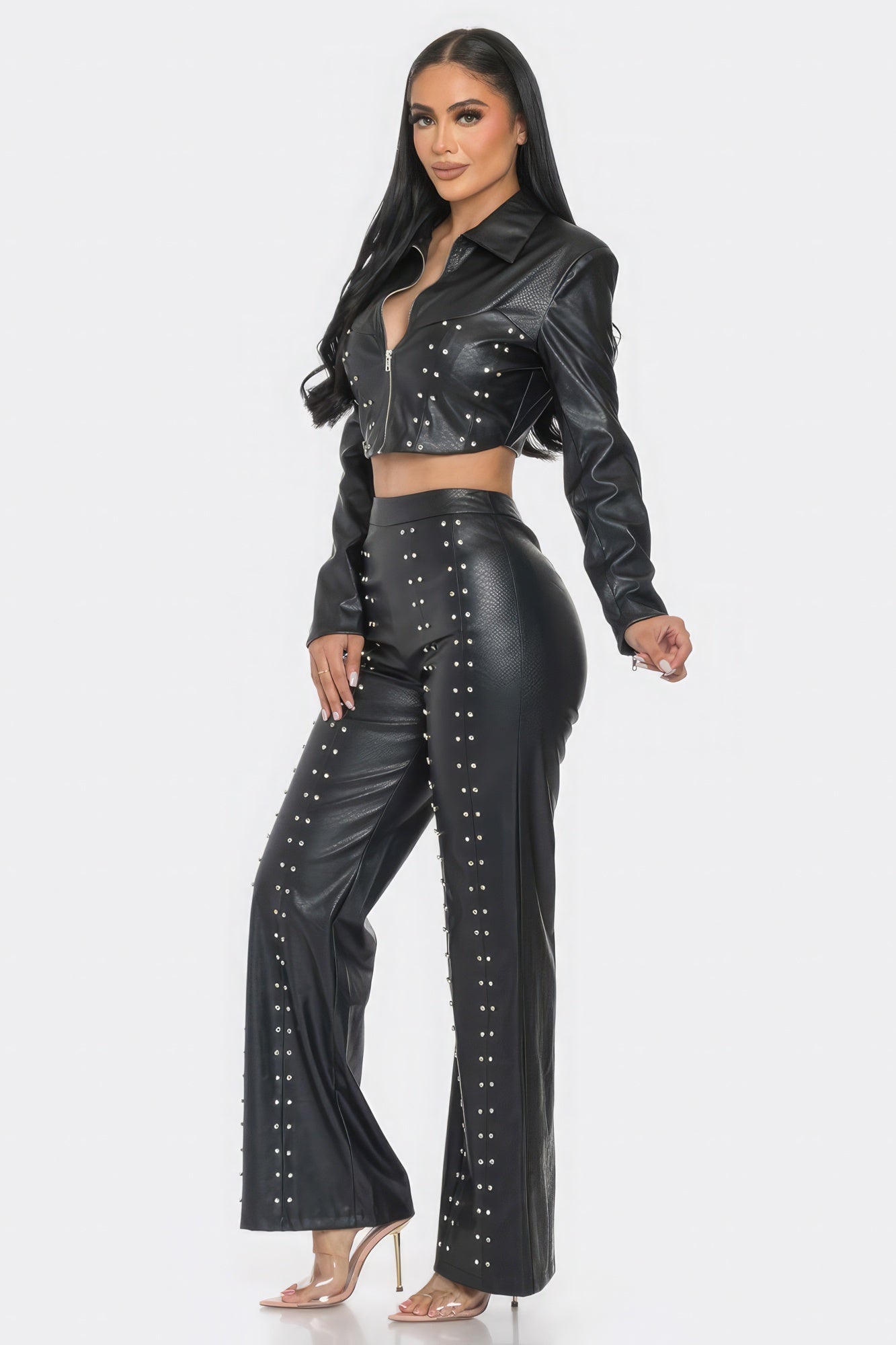 Faux Leather Rhinestone Detail Set