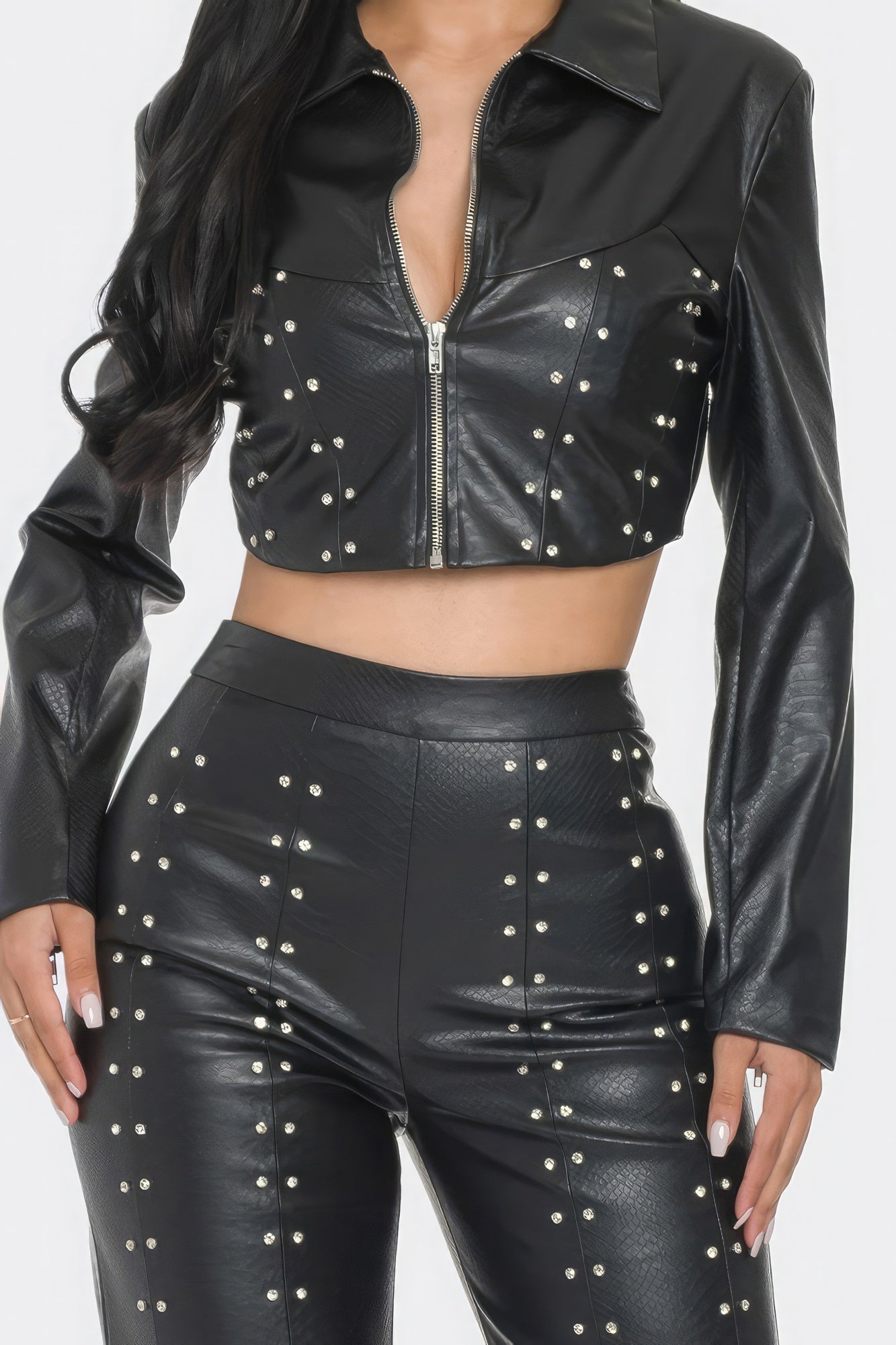 Faux Leather Rhinestone Detail Set