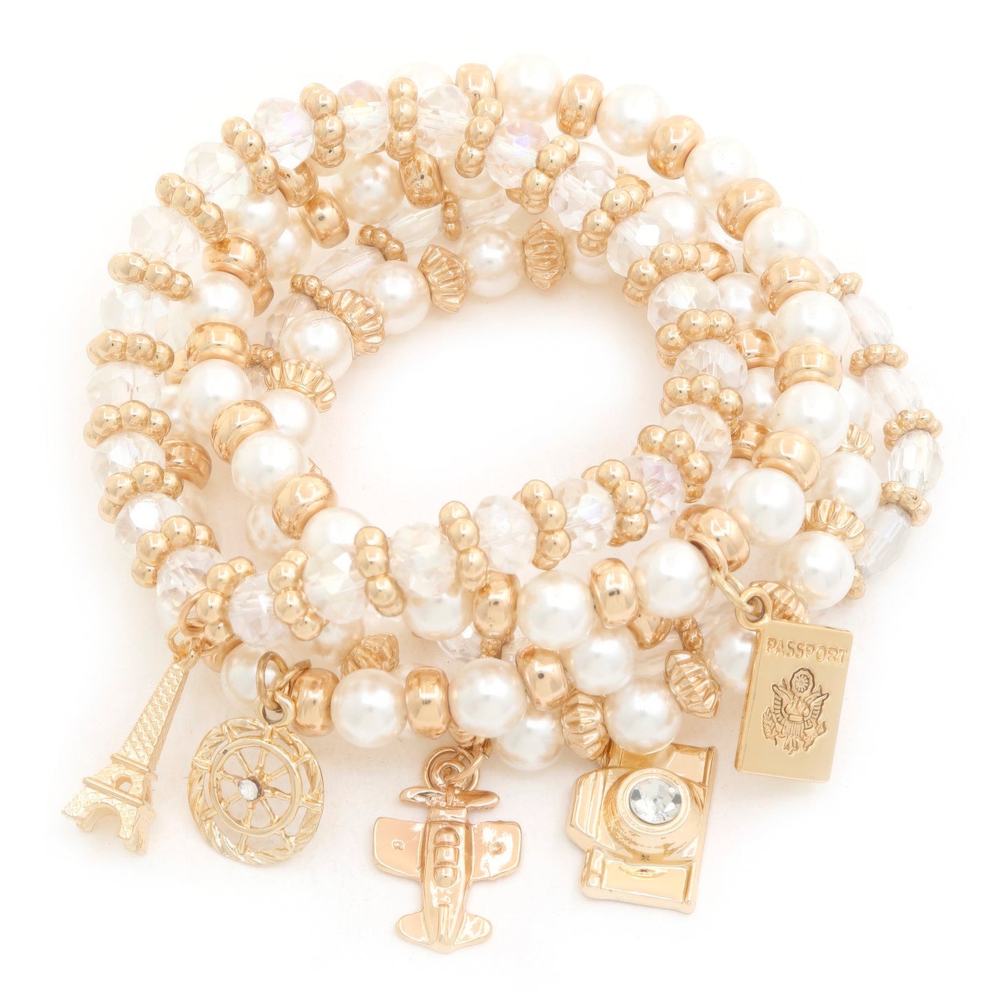 Travel Charms Pearl Beaded Bracelet
