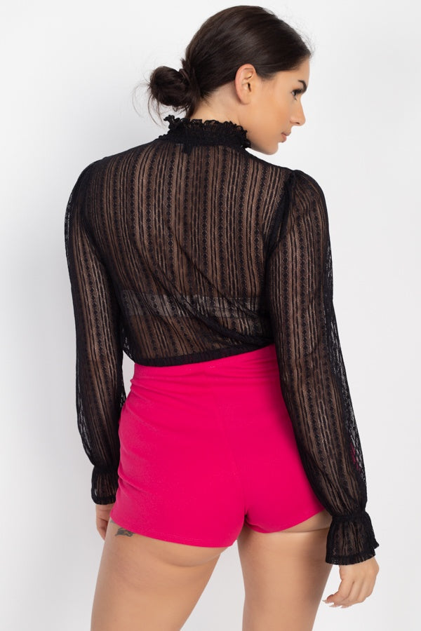 Ruffle Mock Neck Lace Top