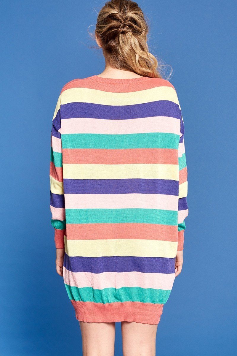 Multi-colored Striped Knit Sweater Dress