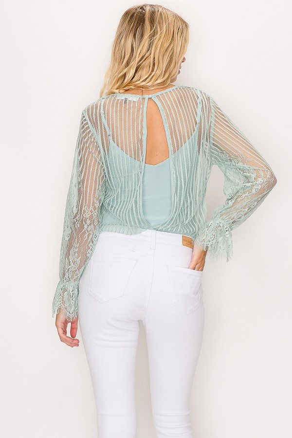 Lace Trim Stripe Bodysuit