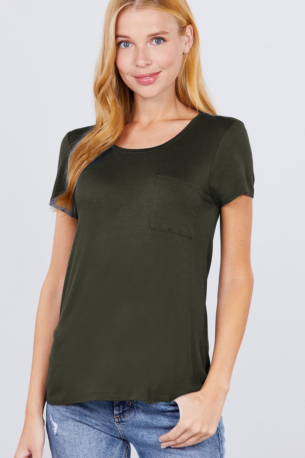 Short Sleeve Scoop Neck Pocket Top