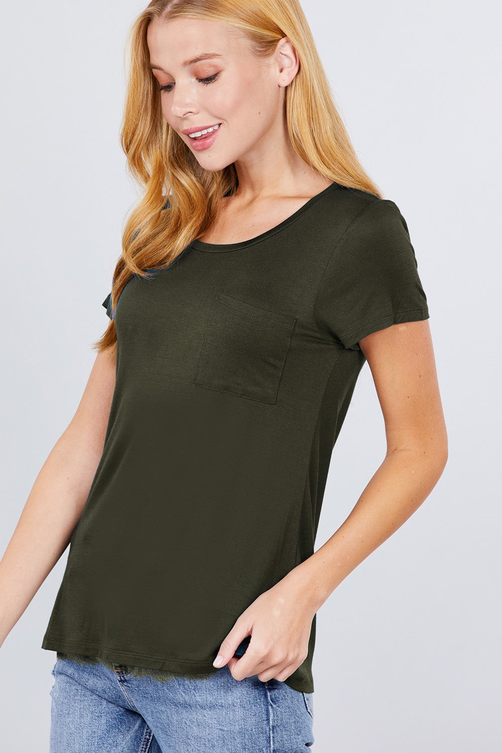 Short Sleeve Scoop Neck Pocket Top