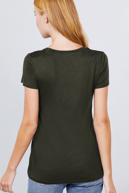 Short Sleeve Scoop Neck Pocket Top