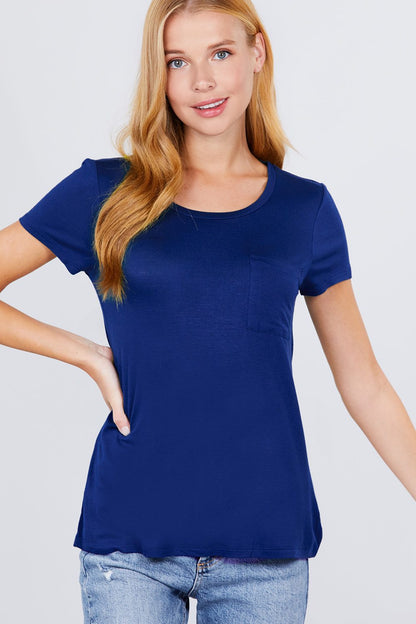 Short Sleeve Scoop Neck Pocket Top