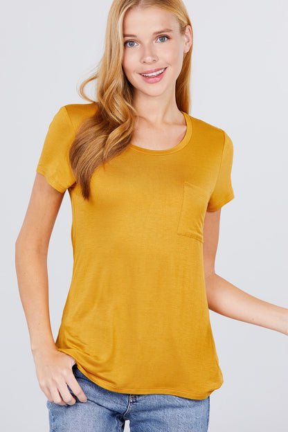 Short Sleeve Scoop Neck Pocket Top