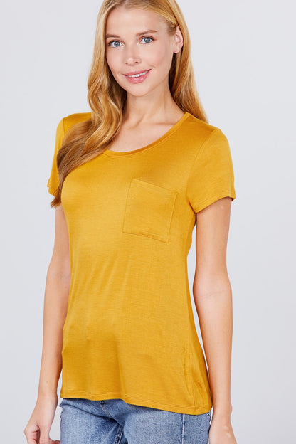 Short Sleeve Scoop Neck Pocket Top