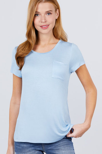 Short Sleeve Scoop Neck Pocket Top