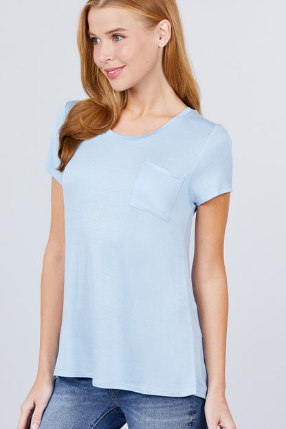 Short Sleeve Scoop Neck Pocket Top