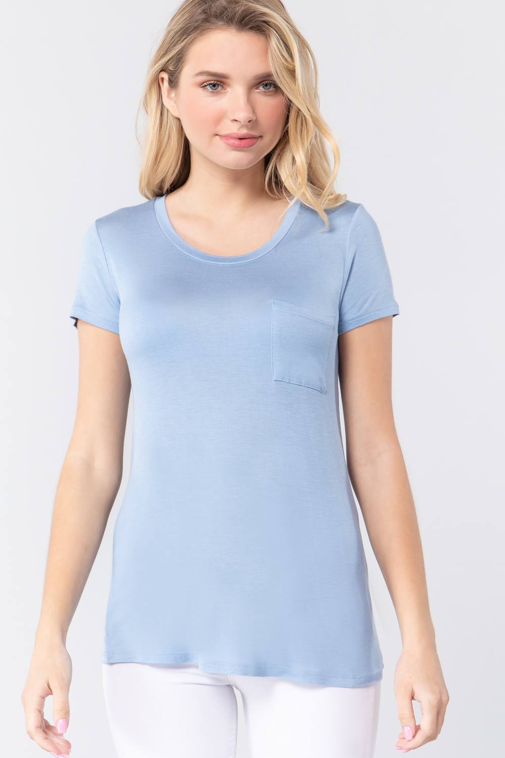 Short Sleeve Scoop Neck Pocket Top