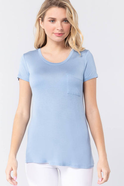 Short Sleeve Scoop Neck Pocket Top