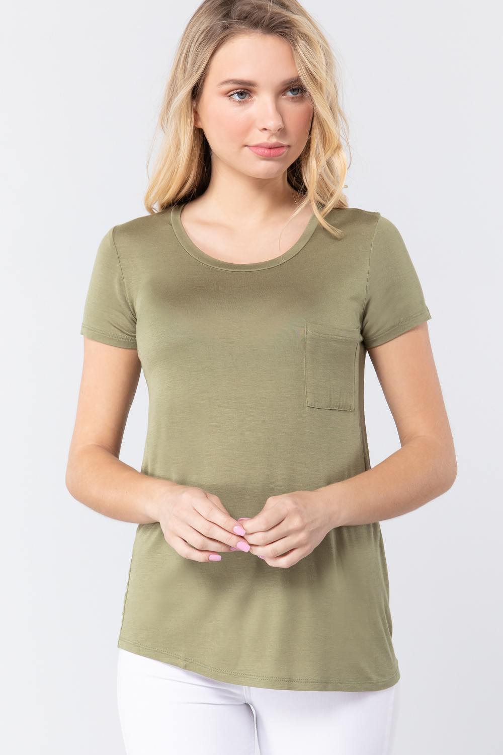 Short Sleeve Scoop Neck Pocket Top