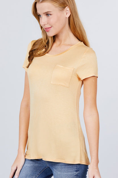 Short Sleeve Scoop Neck Pocket Top