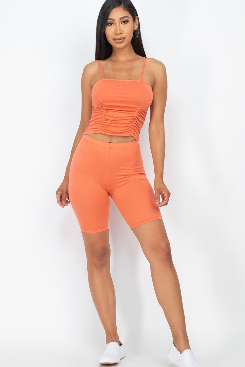 Camisole Ruched Top & Biker Shorts Set