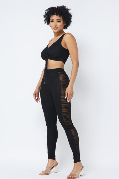 Strappy Ruched Top & Mesh Side Leggings Set