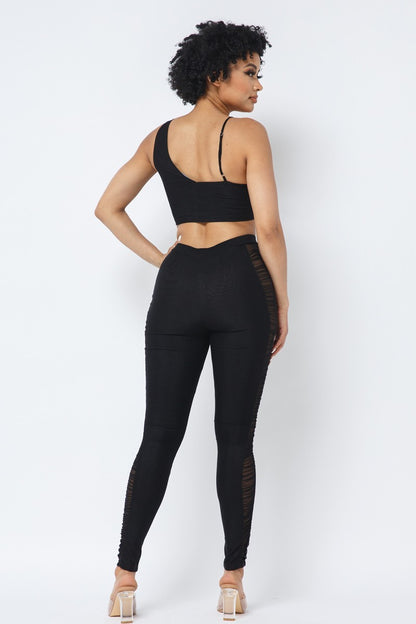 Strappy Ruched Top & Mesh Side Leggings Set