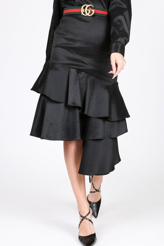 Ruffle Bottom Satin Skirt
