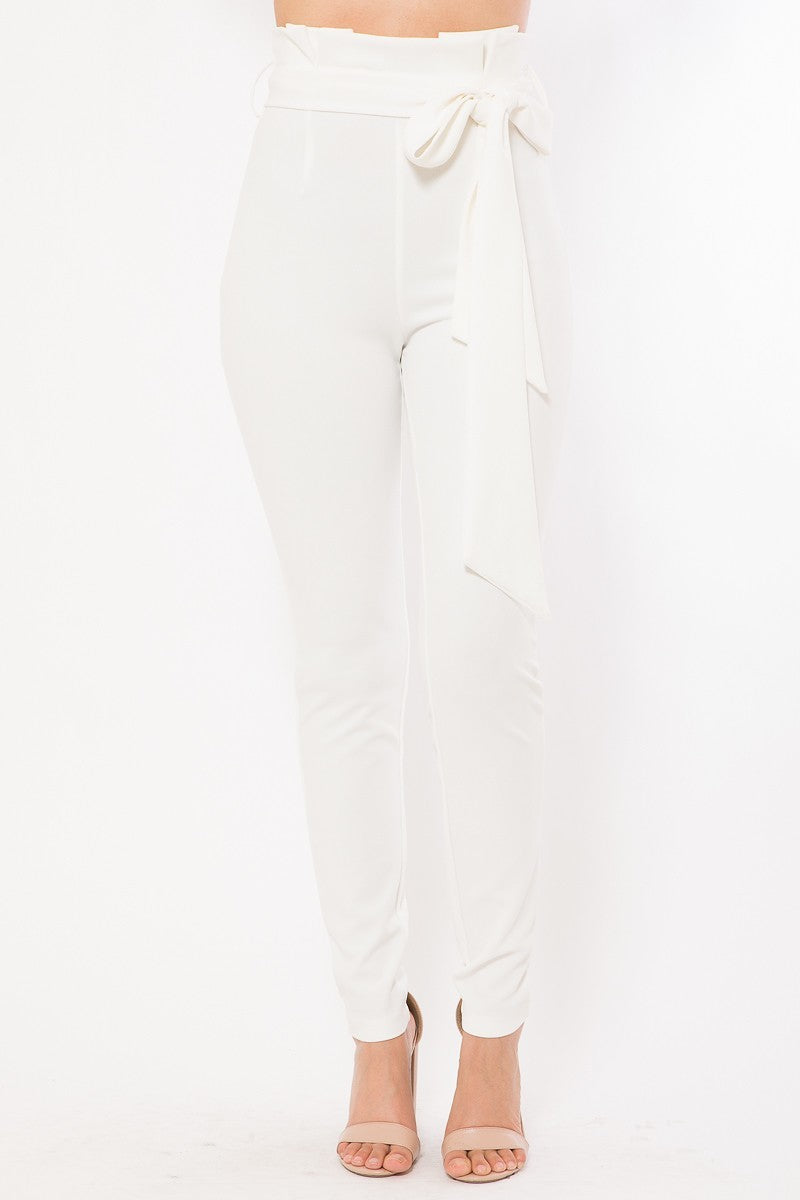 High Waist Bow Tie Skinny Pants