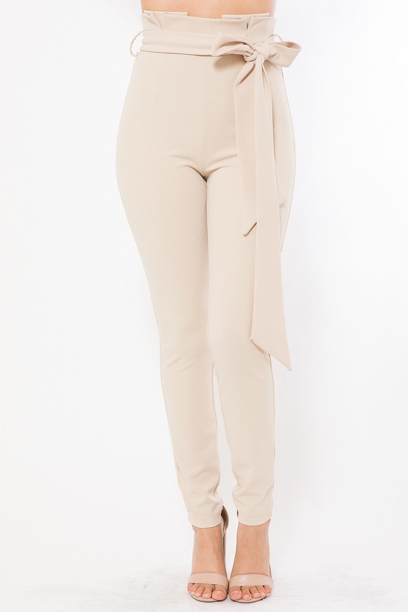 High Waist Bow Tie Skinny Pants