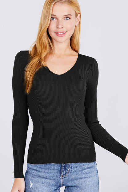 V Neck Ribbed Sweater