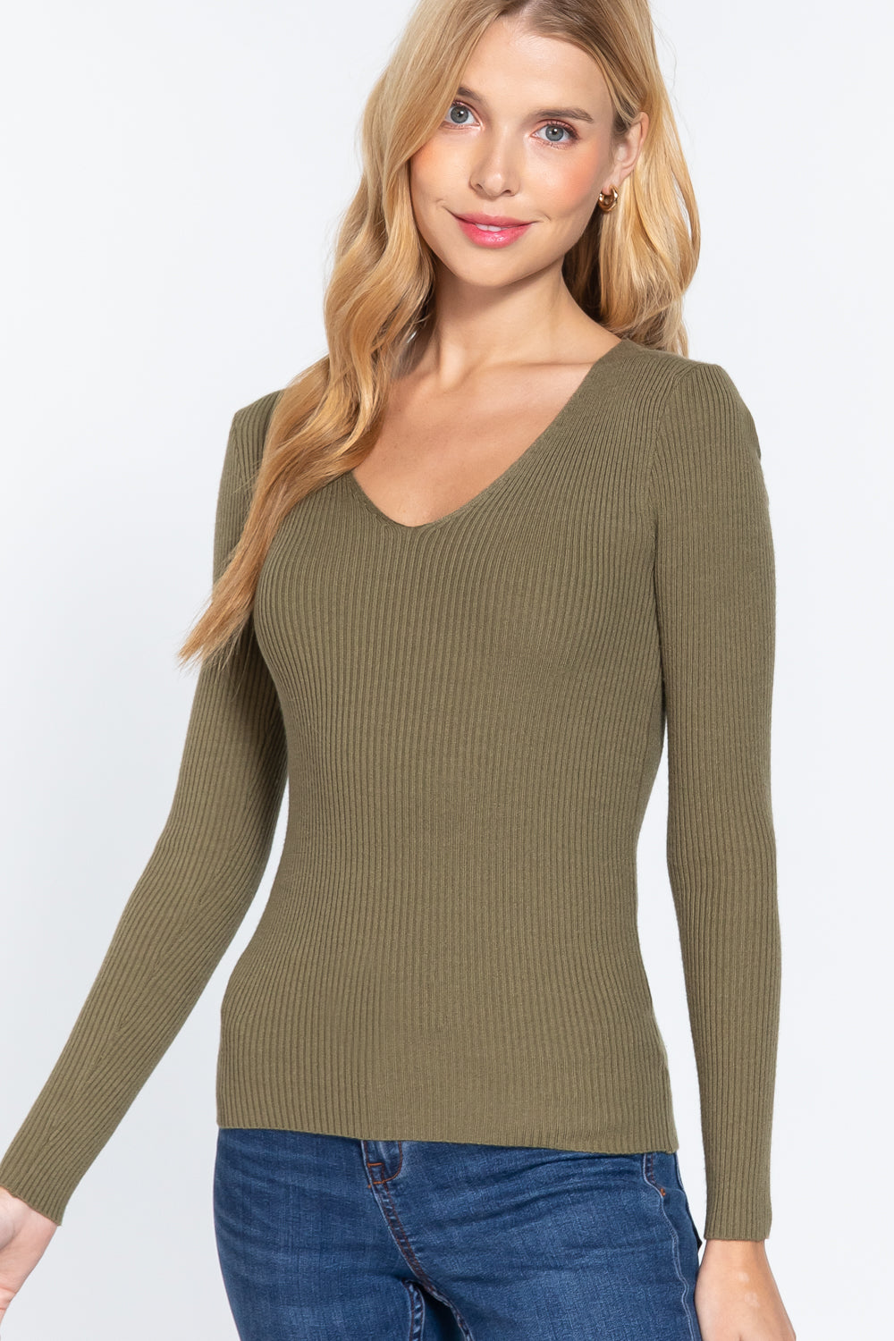 V Neck Ribbed Sweater