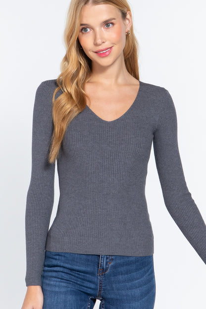 V Neck Ribbed Sweater