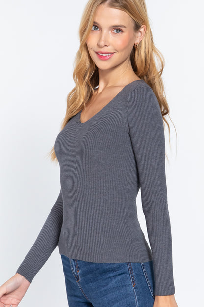 V Neck Ribbed Sweater