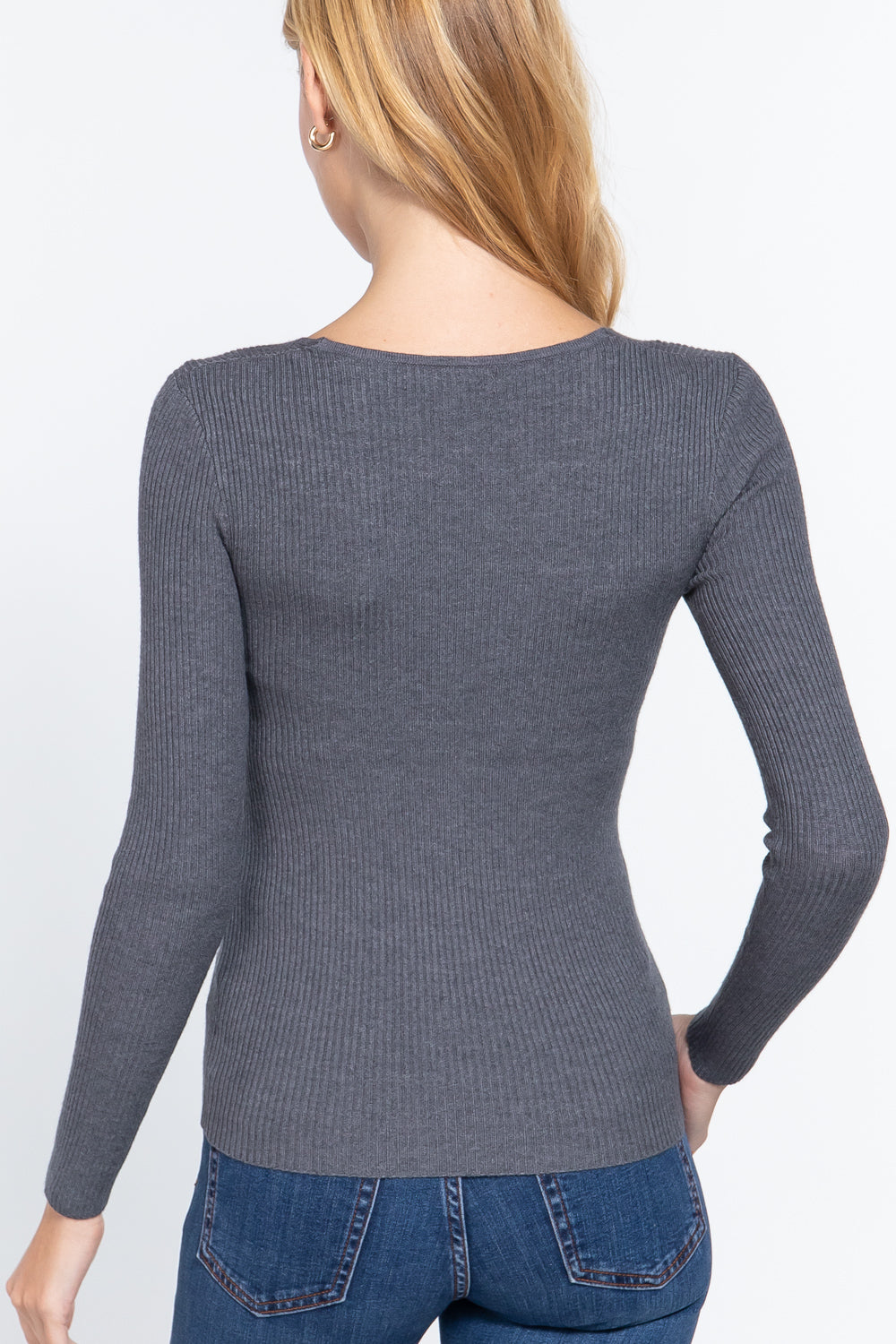 V Neck Ribbed Sweater