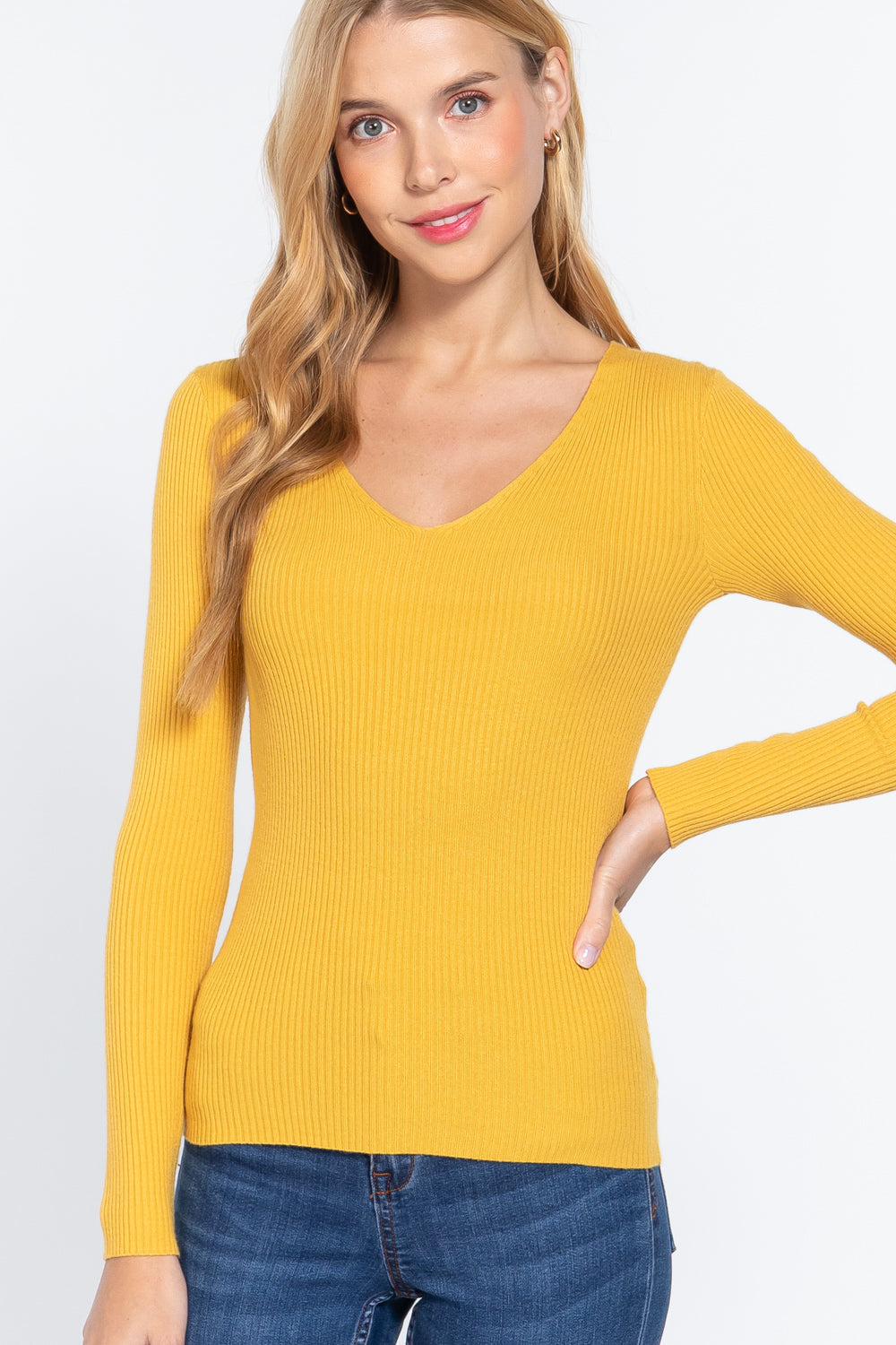 V Neck Ribbed Sweater