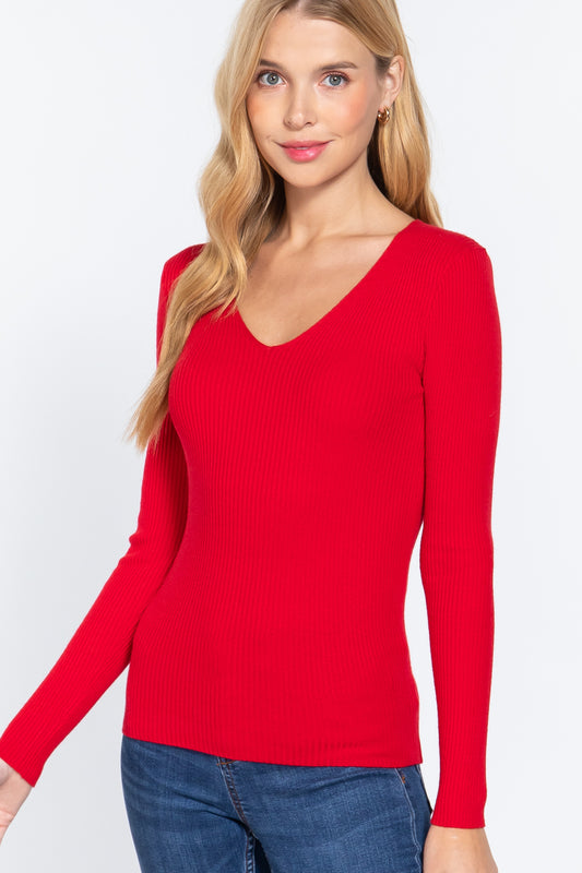 V Neck Ribbed Sweater