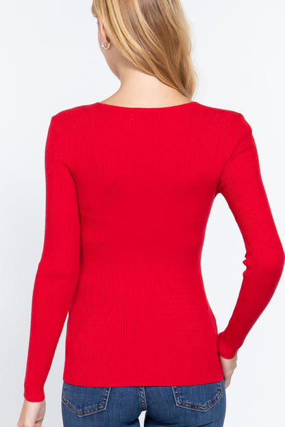 V Neck Ribbed Sweater