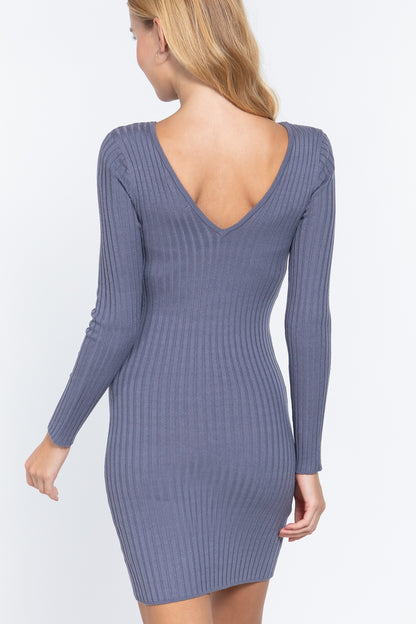 Long Sleeve V-Neck Sweater Mini Dress