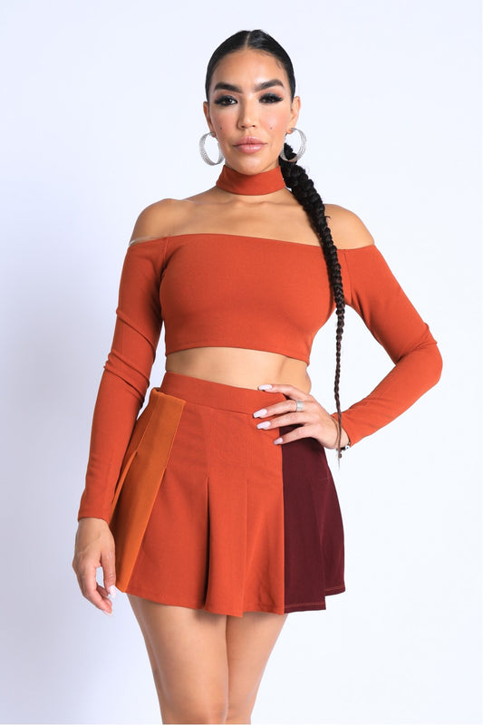 Choker Off Shoulder Top & Skirt Set