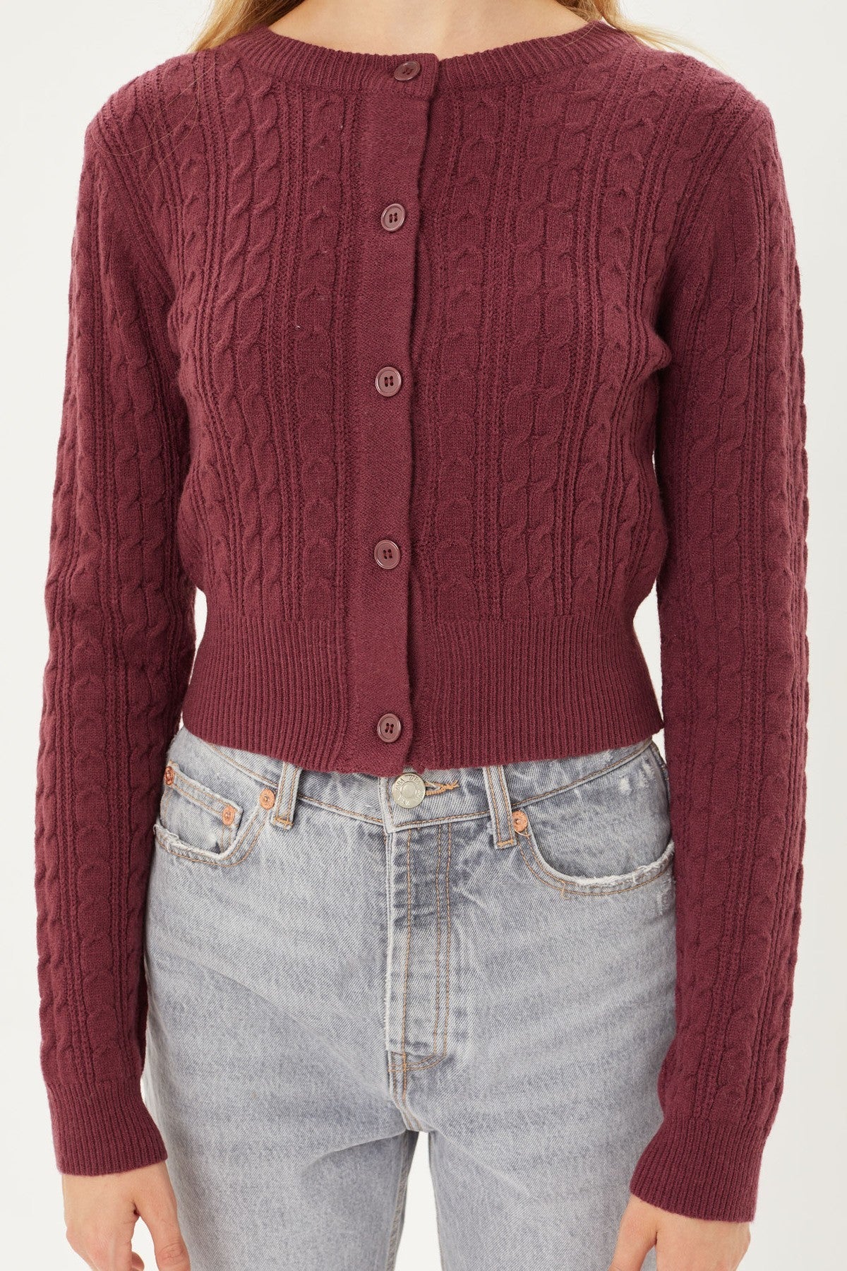 Buttoned Cable Knit Cardigan Long Sleeve Sweater