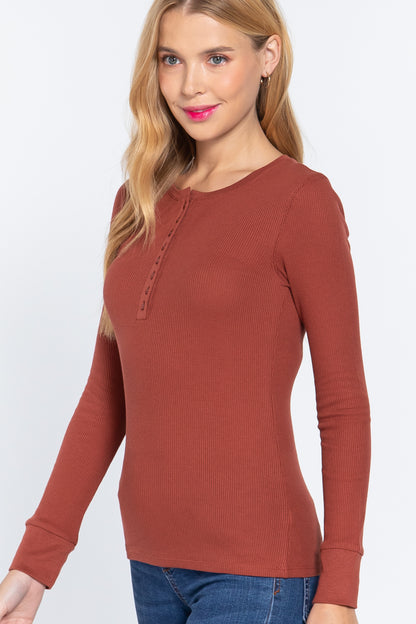 Long Sleeve Henley Thermal Top