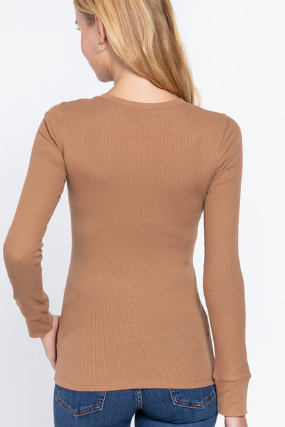 Long Sleeve Henley Thermal Top