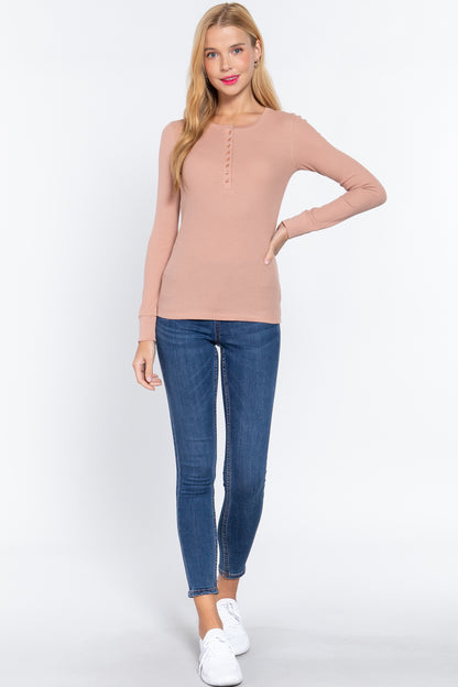 Long Sleeve Henley Thermal Top