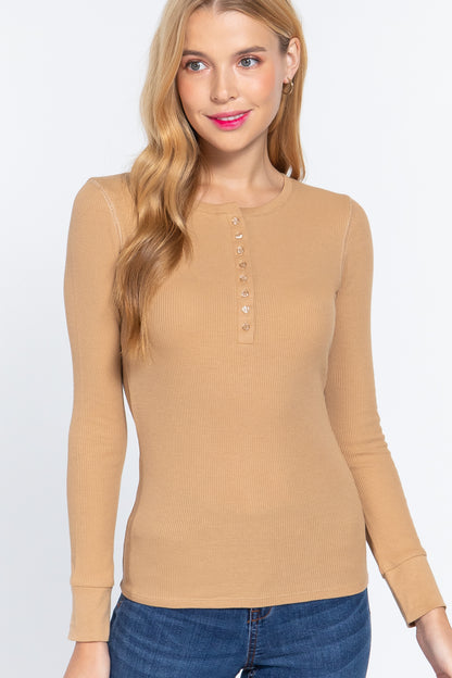 Long Sleeve Henley Thermal Top