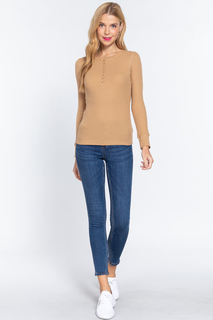 Long Sleeve Henley Thermal Top