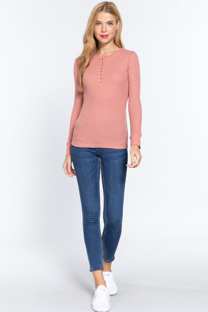 Long Sleeve Henley Thermal Top