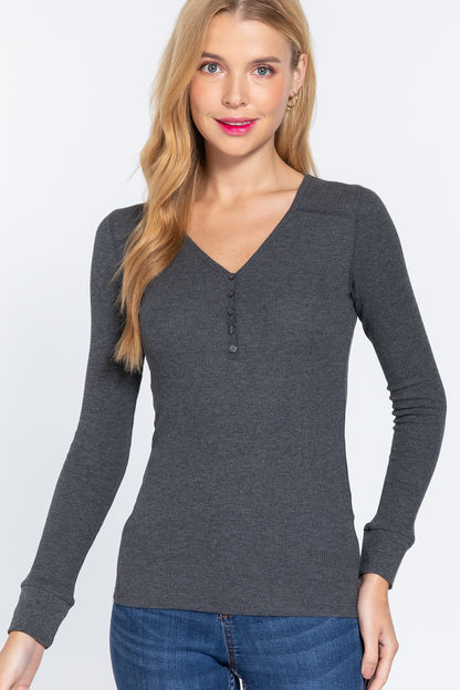 Long Sleeve V Neck Thermal Top