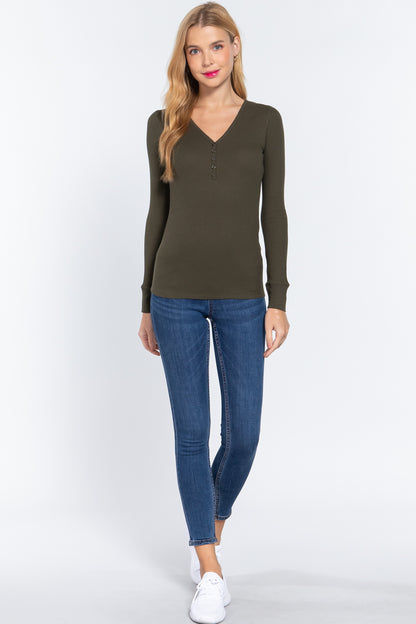 Long Sleeve V Neck Thermal Top
