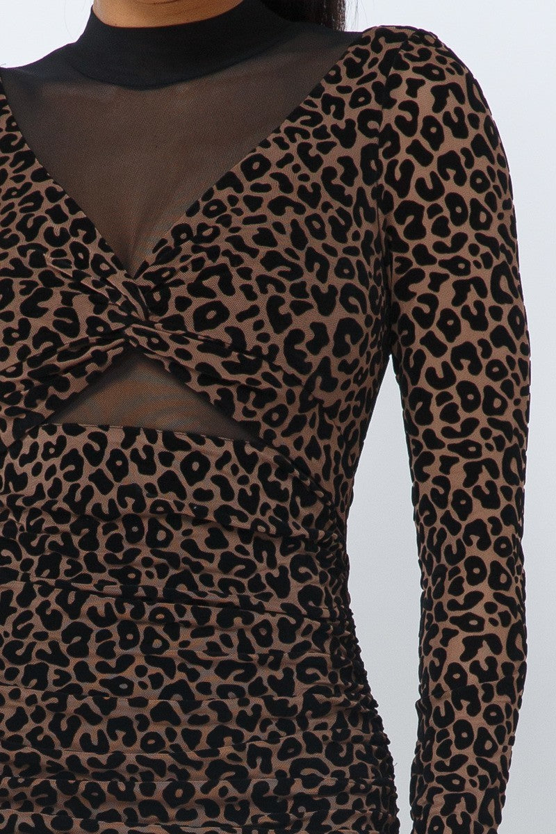 Animal Print Long Sleeve Mock Neck Mini Dress