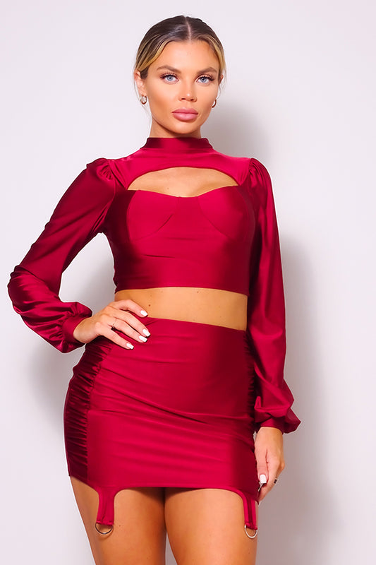 Cutout Blouse & Garter Mini Skirt Set