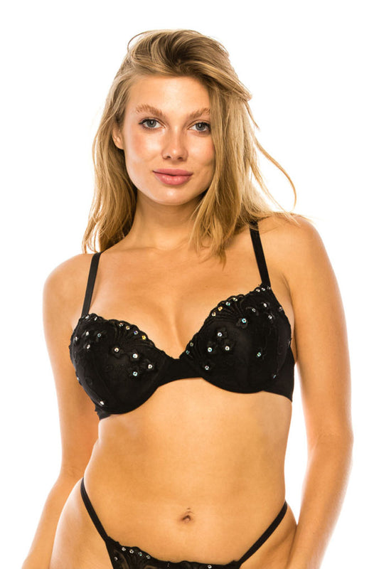 Sequin Floral Bra