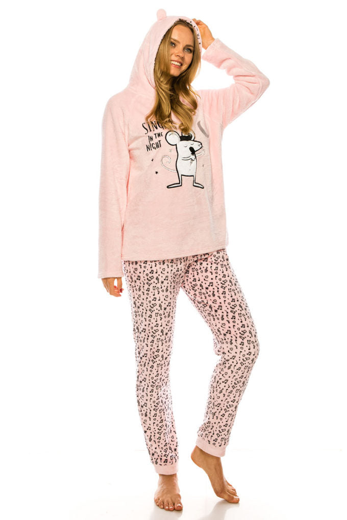 Cozy Pj Hoodie Ears Top & Pants Set