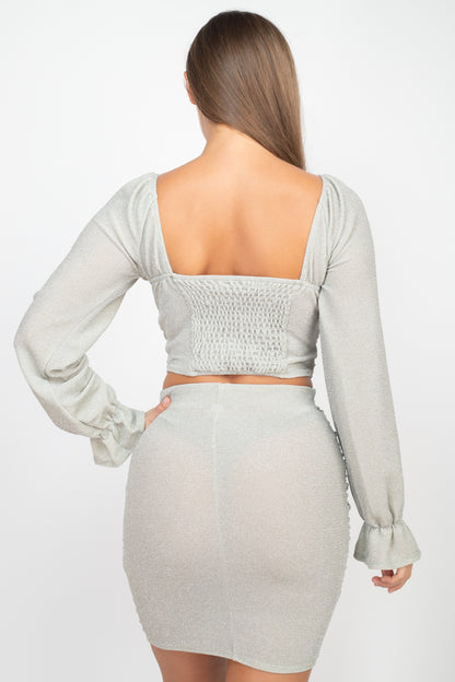 Sparkling Ruching Back & Skirt Set